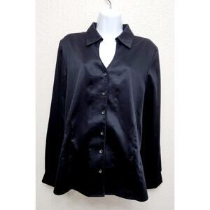 Coldwater Creek Black V Neck Button Up Long Sleeves Top Large Lightweight Soft